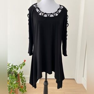 JOSEPH RIBKOFF Scoop Neck 3/4 Sleeve Tunic Open Weave Sleeve Neckline Travel